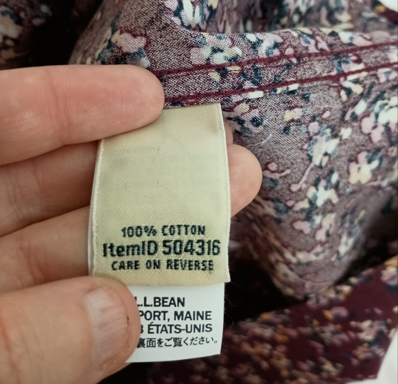 LL Bean Red Maroon Floral Wrinkle Free Long Sleeve Shirt Womens Cottage(#848) - Picture 3 of 9